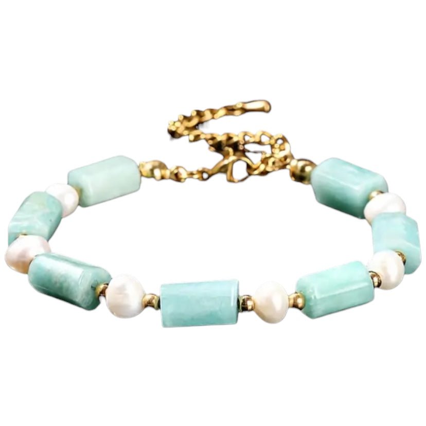 Goldenes Armband mit Perlen und Amazonit - CrystalScents