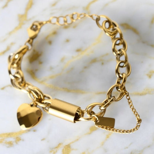 Goldenes grobes Armband mit Herz - CrystalScents