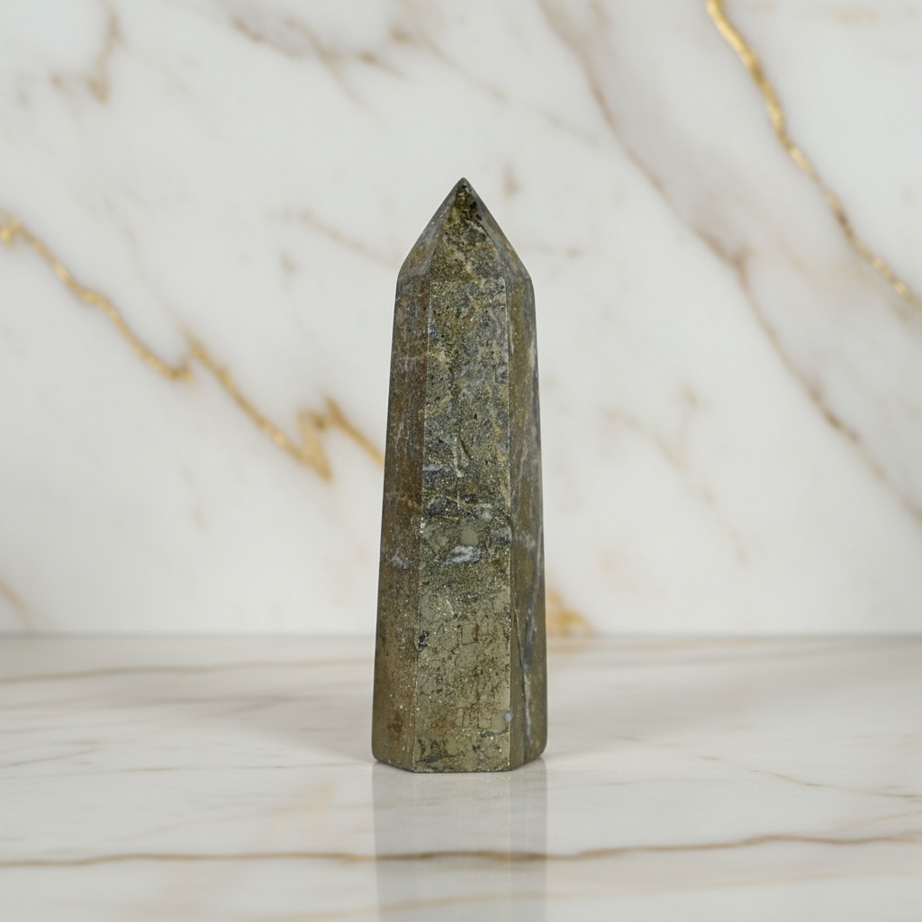 Grün-grauer Pyrit-Obelisk Marmor 2