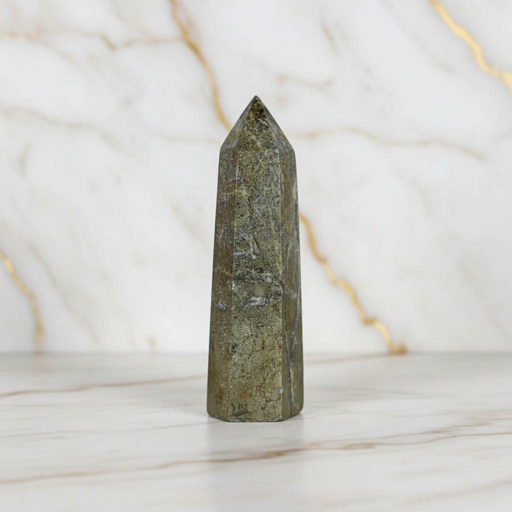 Grün-grauer Pyrit-Obelisk Marmor 5