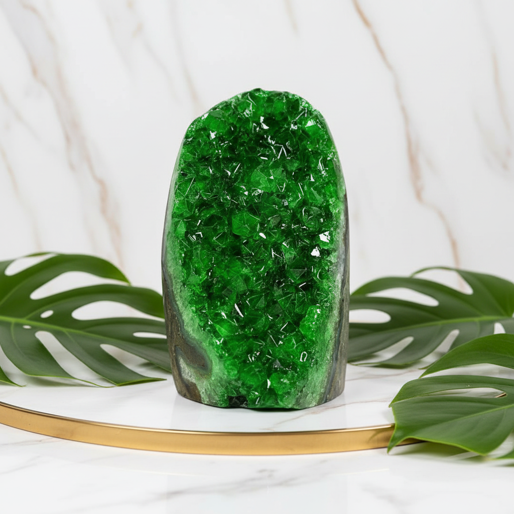 Grüne Amethystdruse mit Monstera 2