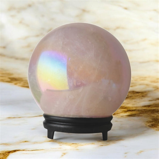Große Aura Rosenquarz Kugel - CrystalScents