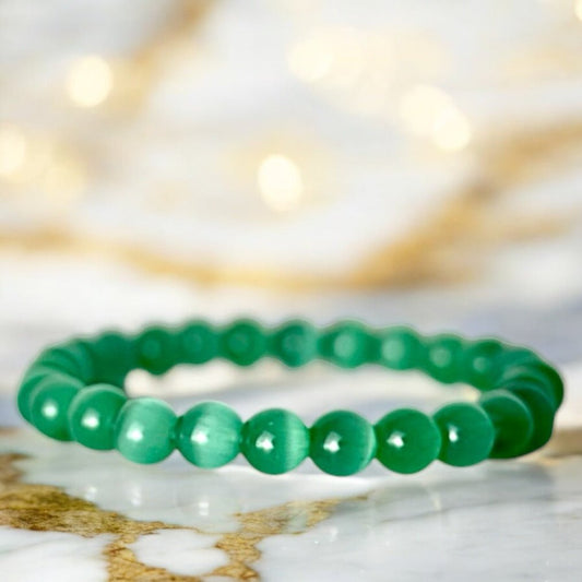 Grünes Katzenauge Kugelarmband - CrystalScents