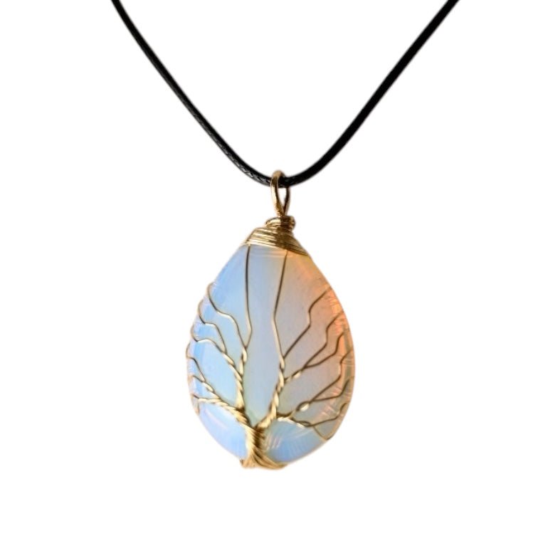 Halskette mit tropfenförmigem Opalit, Gold - CrystalScents