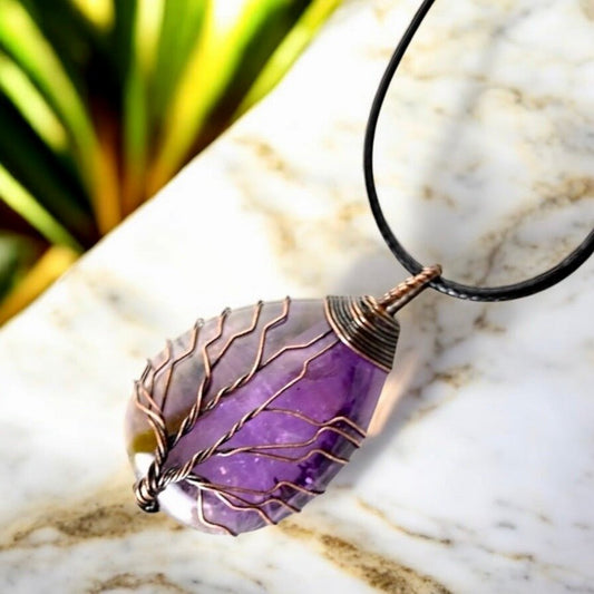 Halskette mit tropfenförmigen Amethyst und Kupfer - CrystalScents