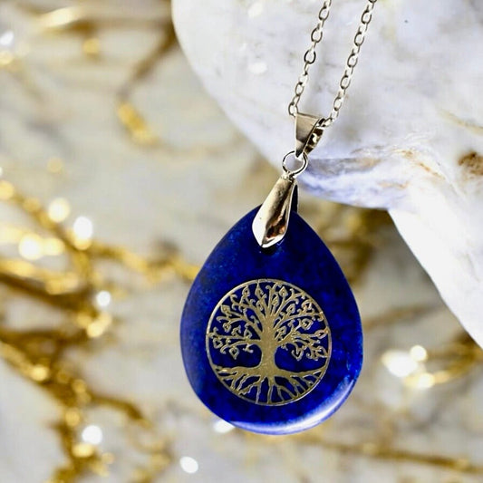 Halskette mit tropfenförmigen Lapislazuli „Baum des Lebens“ - CrystalScents