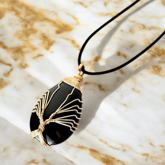 Halskette mit tropfenförmigen Obsidian - CrystalScents