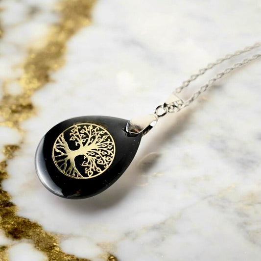 Halskette mit tropfenförmigen Obsidian „Baum des Lebens“ - CrystalScents