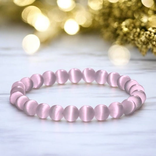 Hellrosa Katzenauge Kugelarmband - CrystalScents