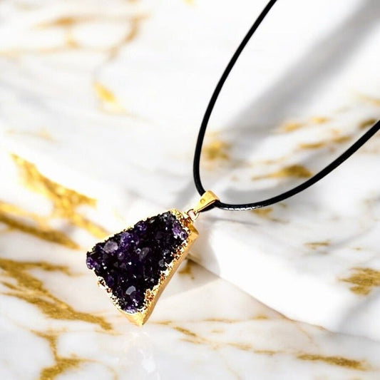 Kette mit Cluster Amethyst - Anhänger - CrystalScents