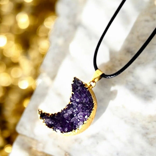 Kette mit Cluster Amethyst - Anhänger, Mond - CrystalScents