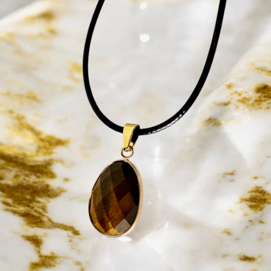 Kette mit facettiertem Tigerauge - Anhänger - CrystalScents