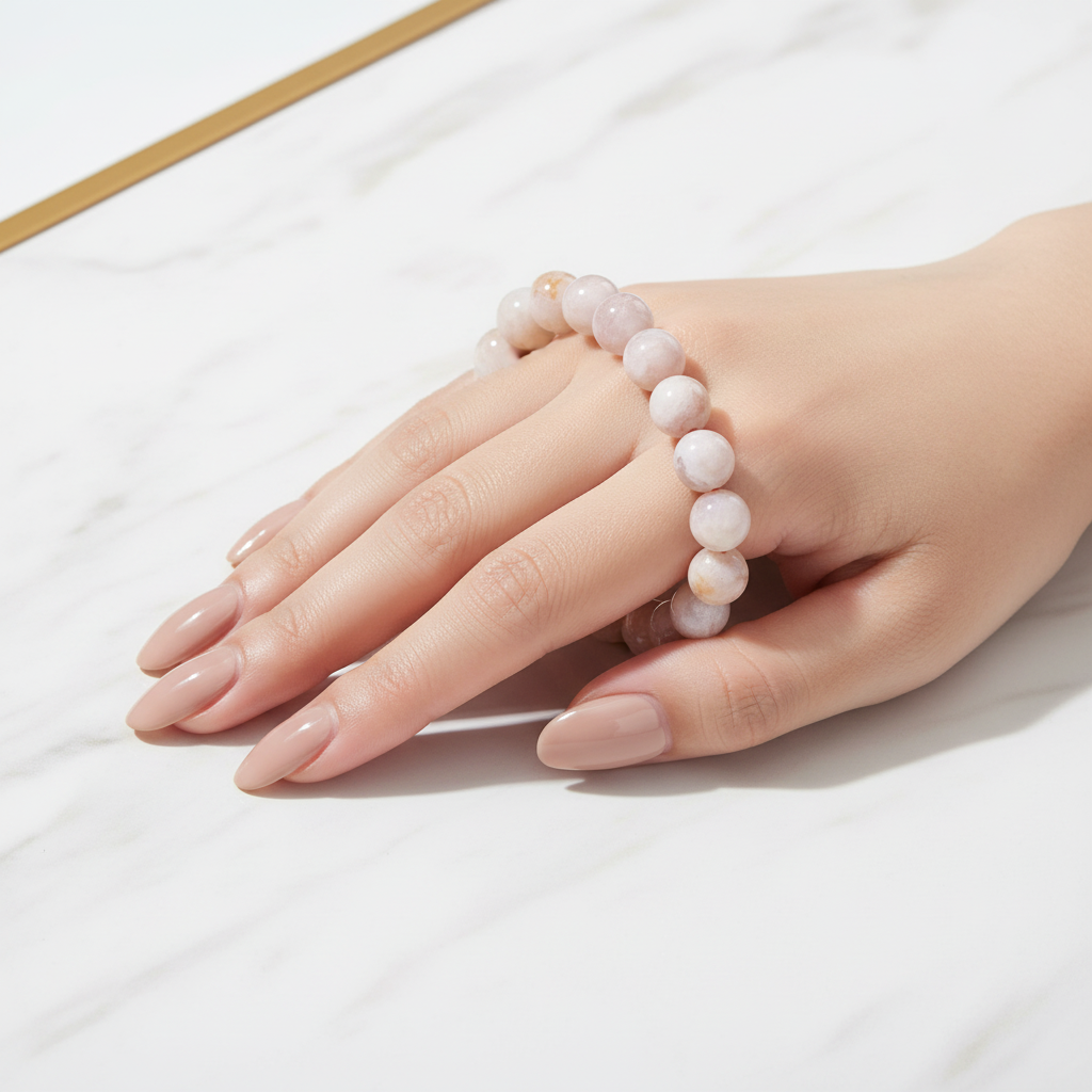Kirschblüten-Achat-Armband auf Hand 5