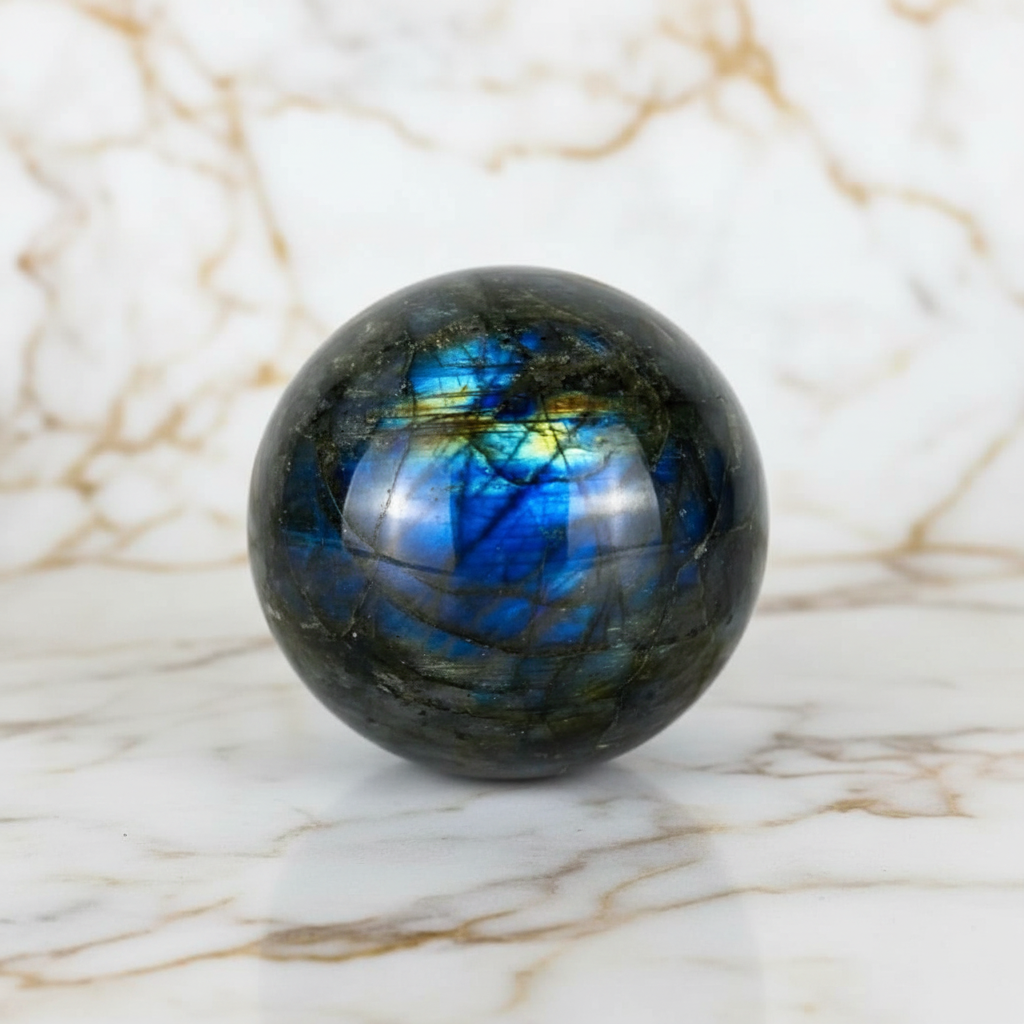 Labradorit Kugel – Magisches Farbspiel in Blau und Grün CrystalScents