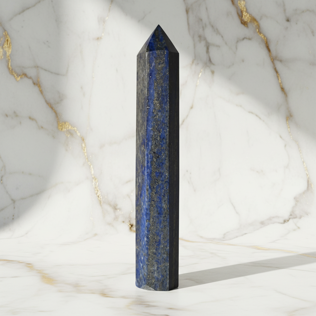 Langer Lapislazuli Obelisk auf Marmor 4