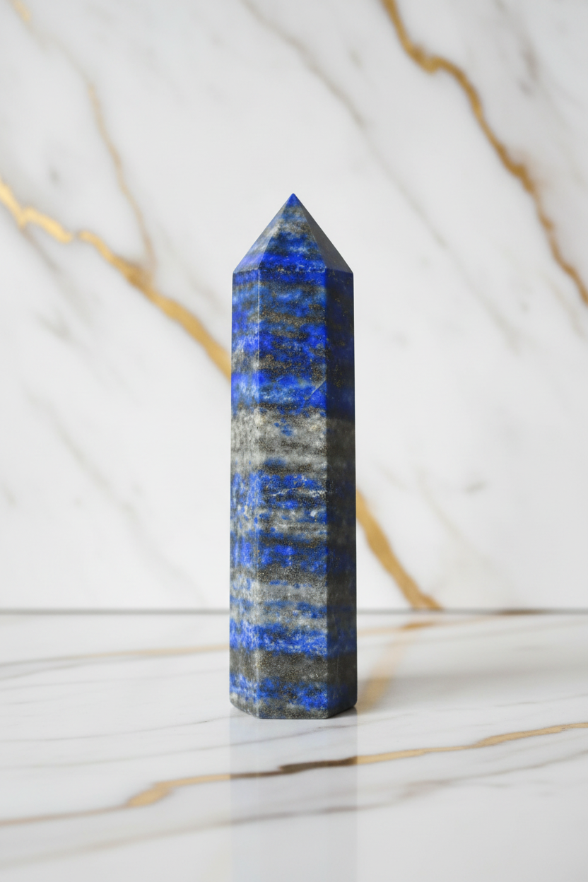 Lapis lazuli obelisk on marble