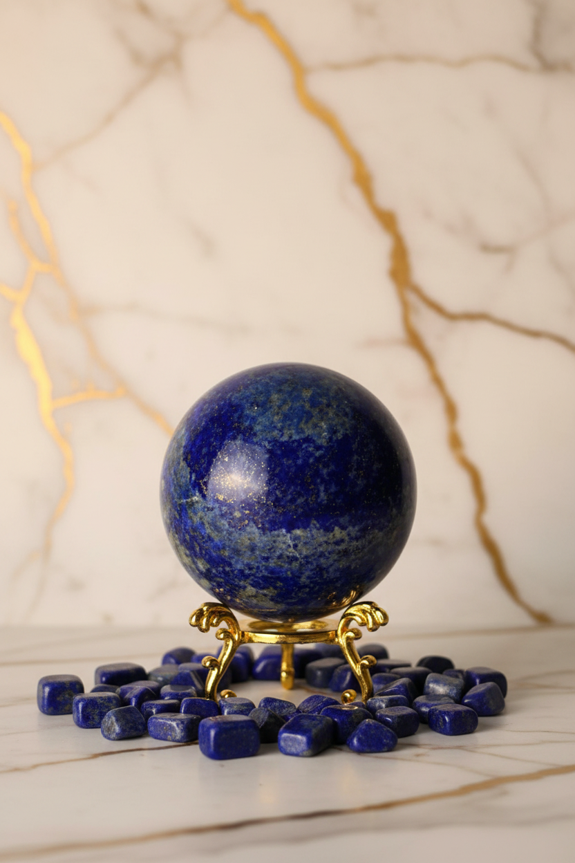 Lapis lazuli sphere tumbled stones marble portrait v1