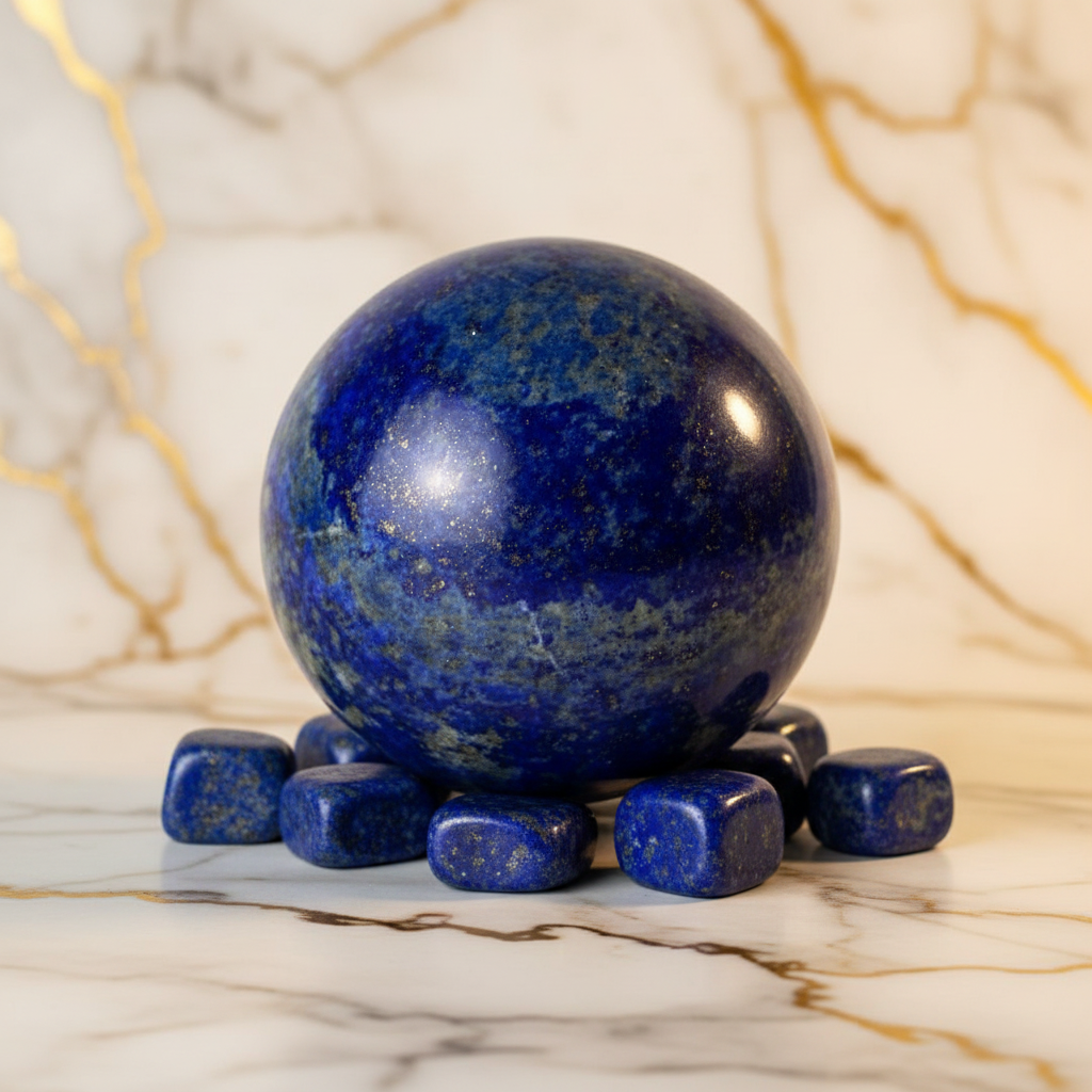 Lapis lazuli sphere with tumbled stones marble v1