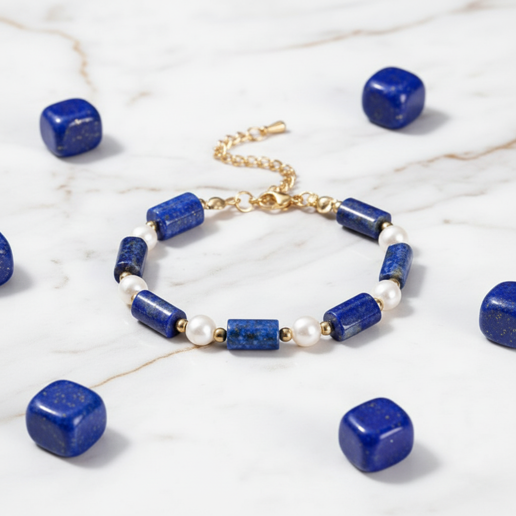 Lapislazuli Perlen-Armband mit Trommelsteinen