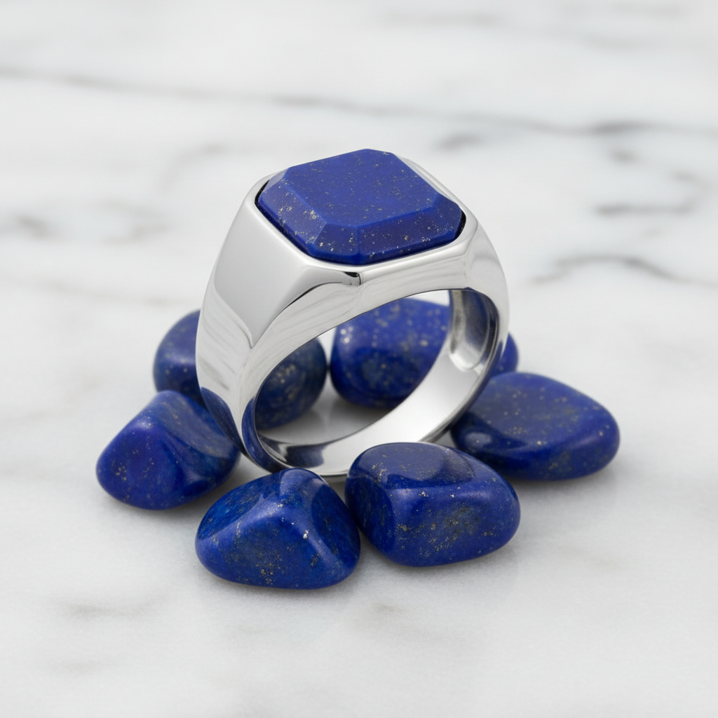 Lapislazuli-Siegelring Gold mit Trommelsteinen - Bild 1