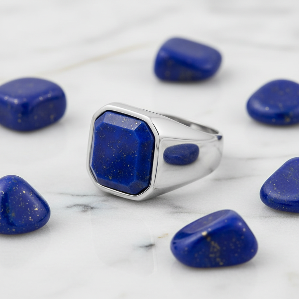 Lapislazuli-Siegelring Silber mit Trommelsteinen - Bild 4
