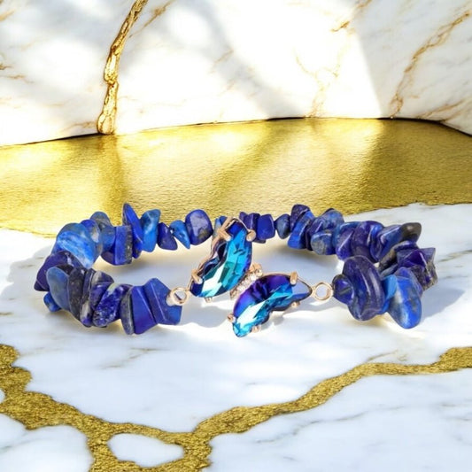 Lapislazuli Splitterarmband mit Schmetterling - CrystalScents