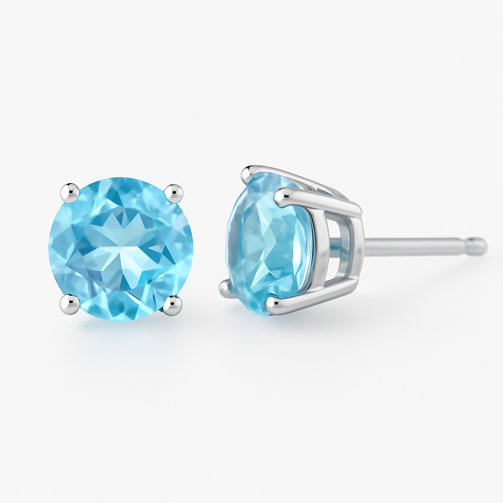 Light Blue Topaz Stud Earrings on White Background