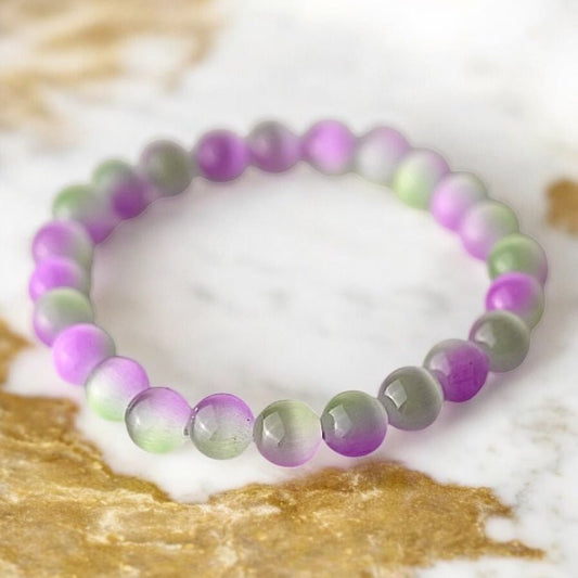 Lila grünes Katzenauge Kugelarmband - CrystalScents