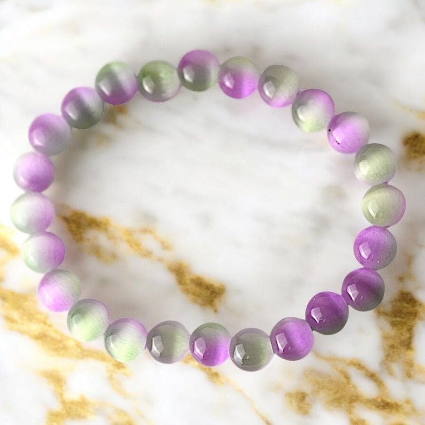 Lila grünes Katzenauge Kugelarmband - CrystalScents