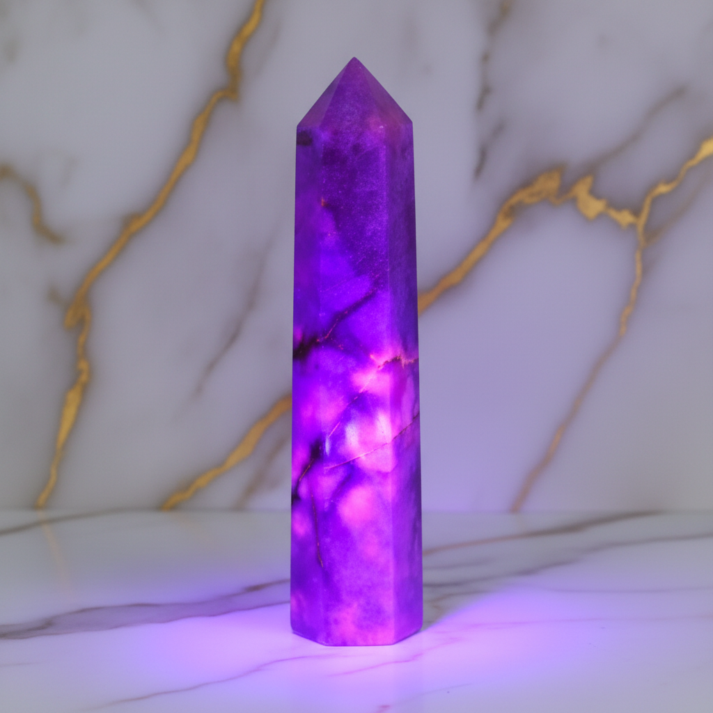 Lila Mondstein-Obelisk UV-Licht Marmor 1