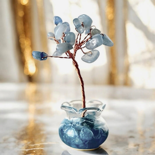 Mini Aquamarin Baum in Topf - CrystalScents