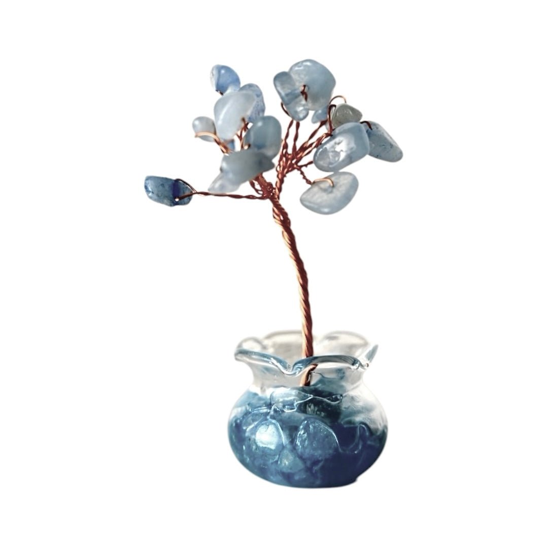 Mini Aquamarin Baum in Topf - CrystalScents