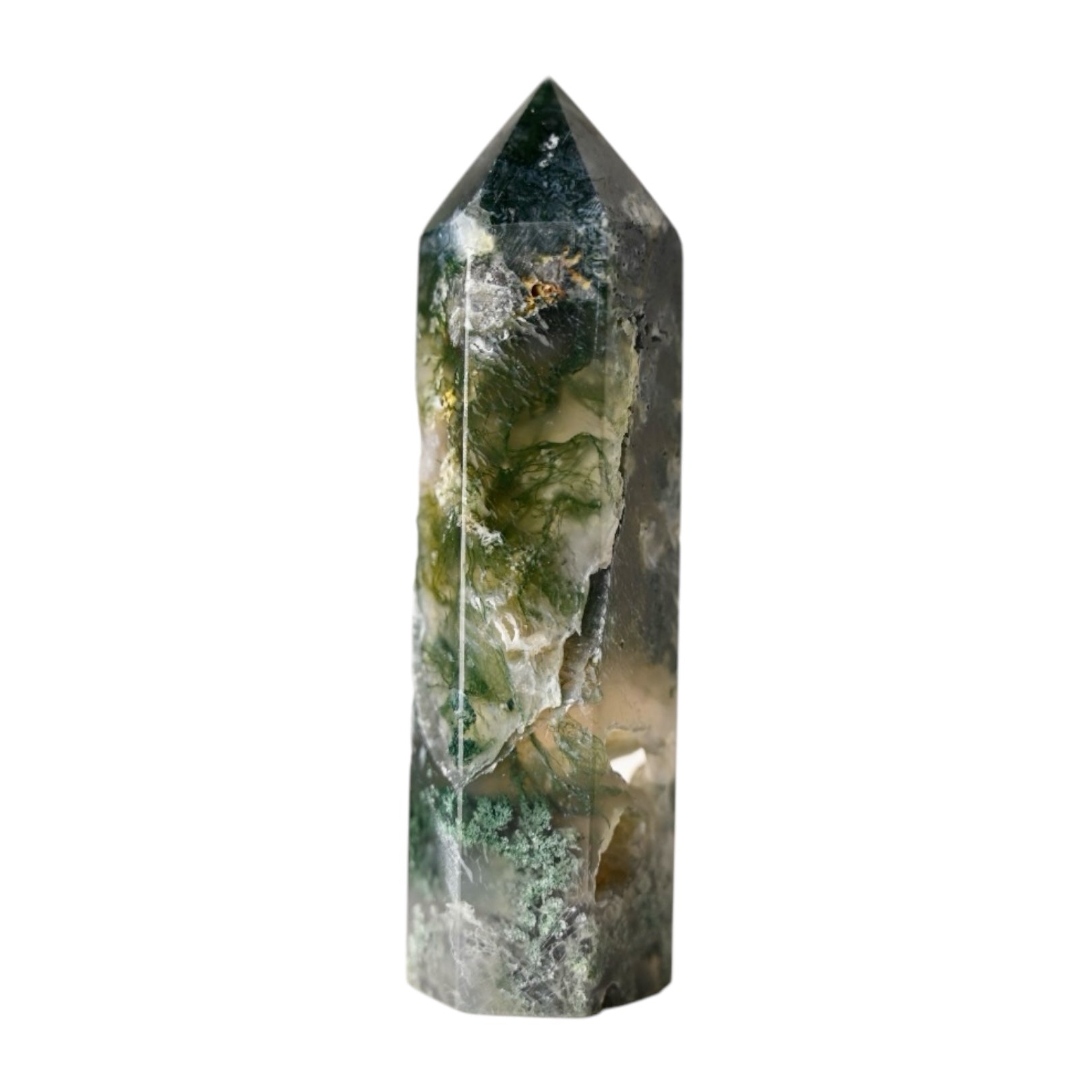 Moosachat Obelisk - CrystalScents