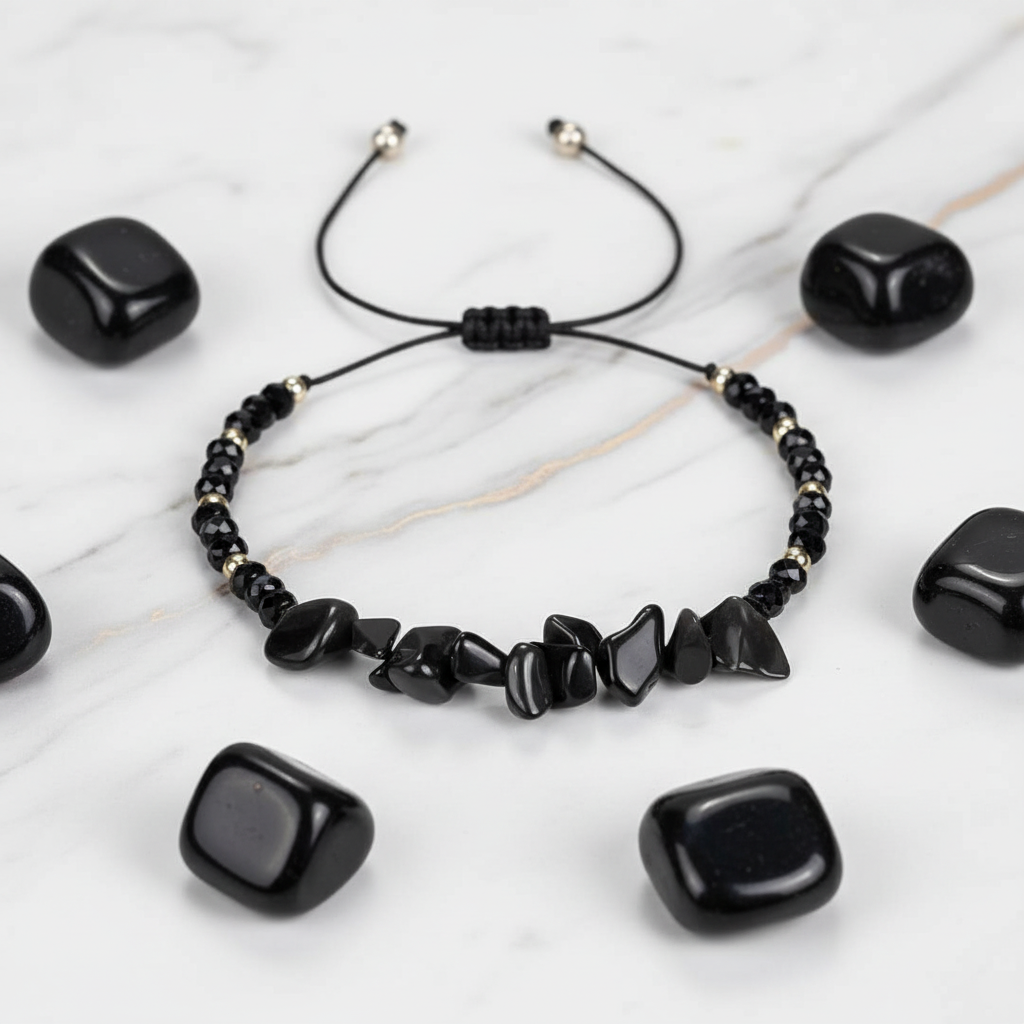 Obsidian Armband mit Trommelsteinen - Asymmetrisch