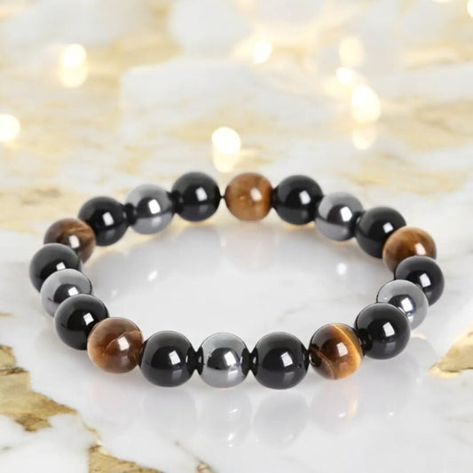 Obsidian, Hämatit & Tigerauge Armband - CrystalScents