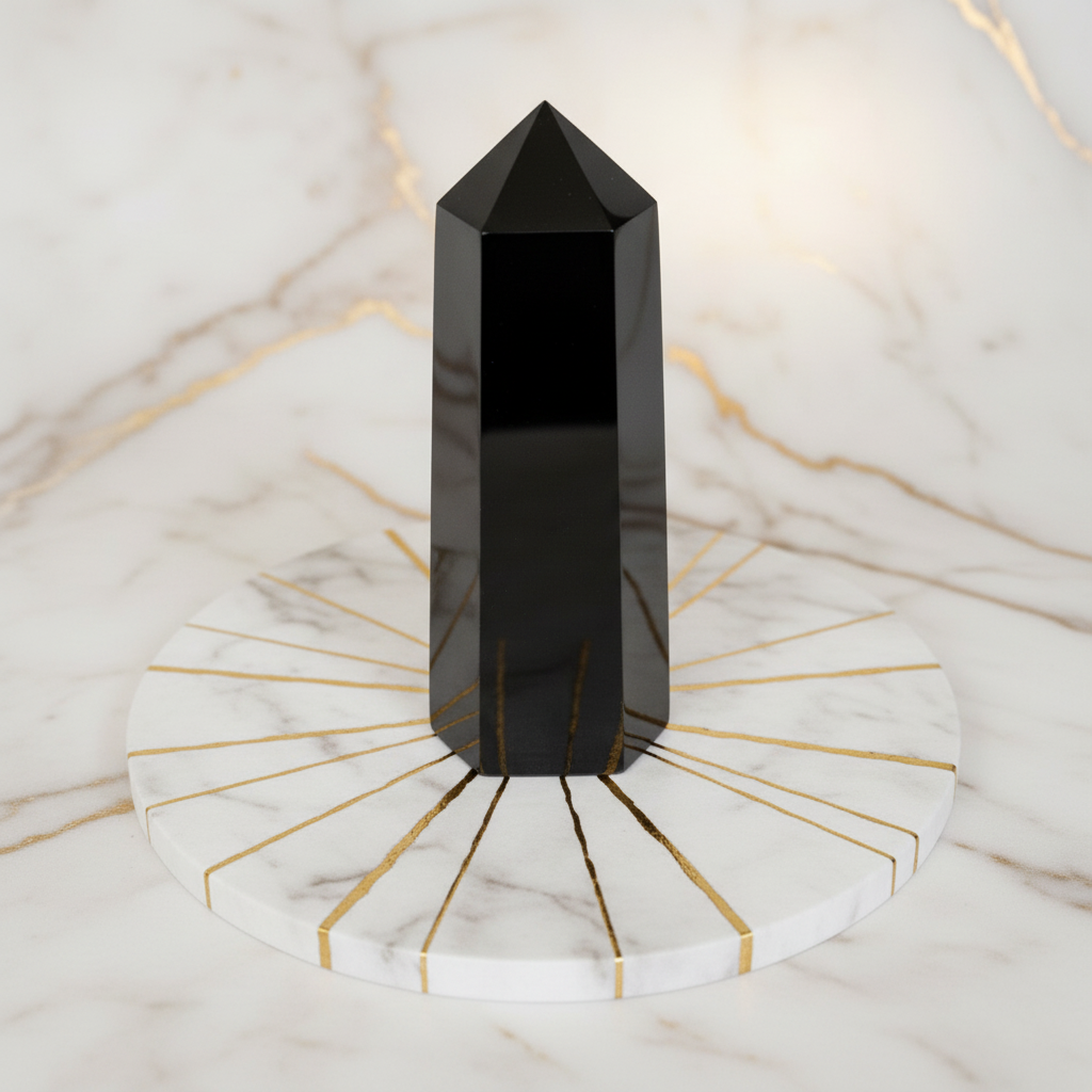 Obsidian Obelisk - Runde Marmorplatte Gold