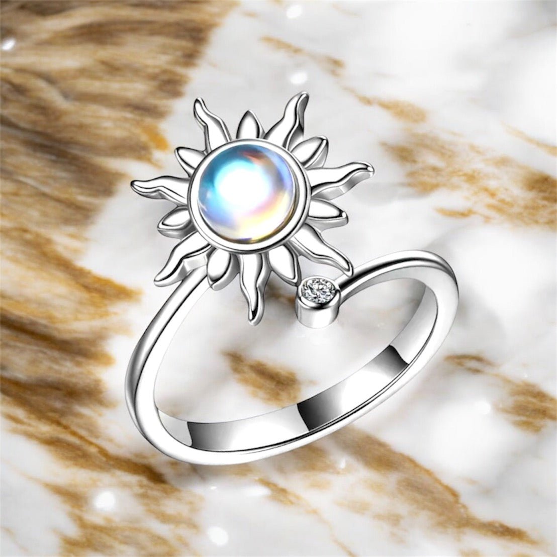 Offener Ring mit drehbarer Sonne Silber - CrystalScents