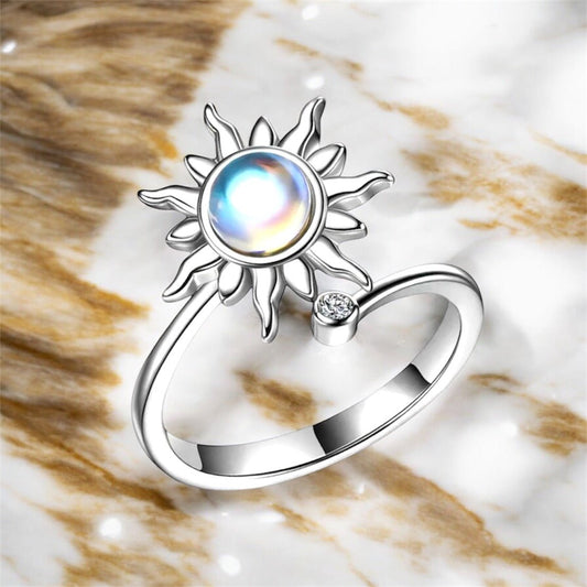 Offener Ring mit drehbarer Sonne Silber - CrystalScents