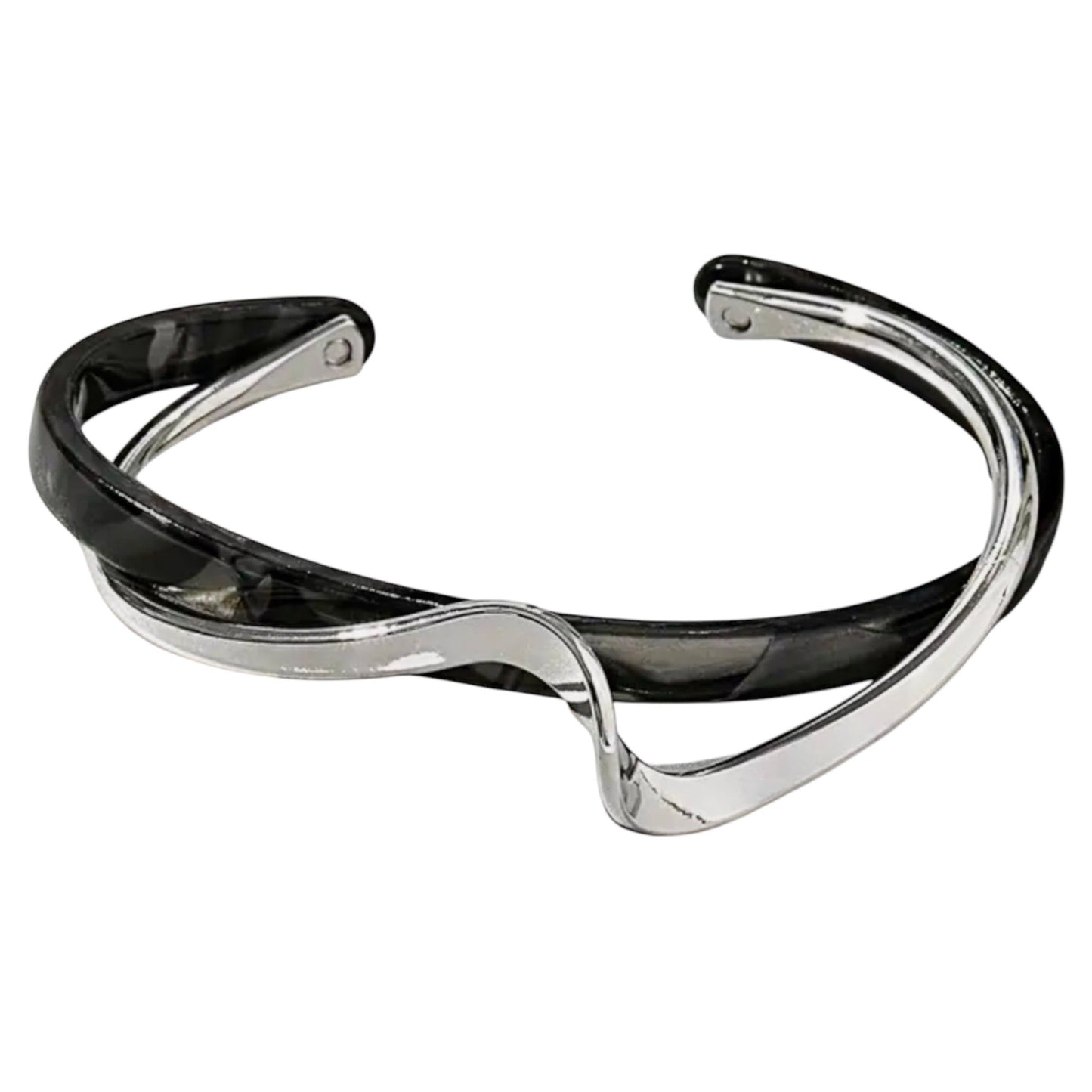 Offenes Wellenform - Armband mit Kunstperle in schwarz mit Silber - CrystalScents