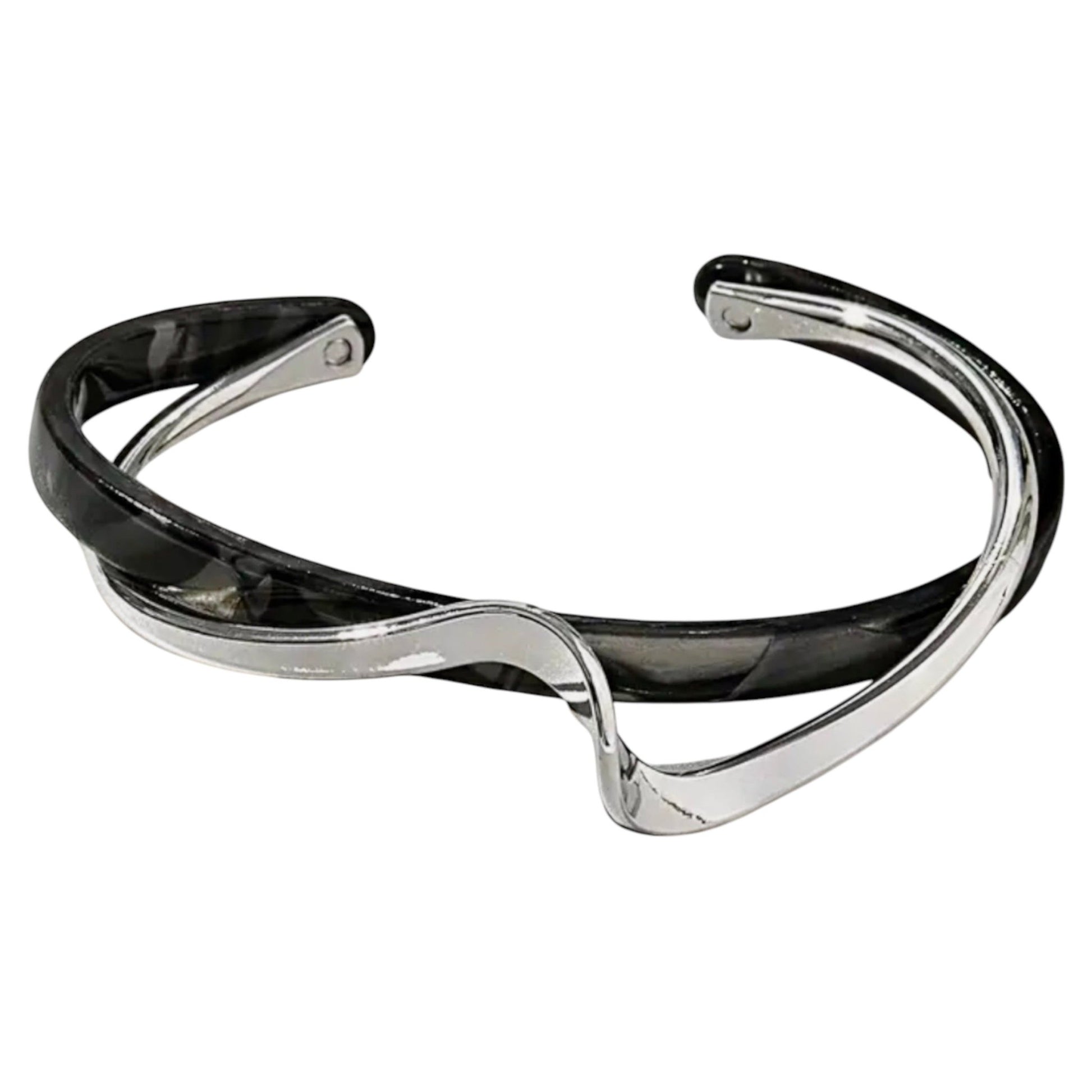 Offenes Wellenform - Armband mit Kunstperle in schwarz mit Silber - CrystalScents