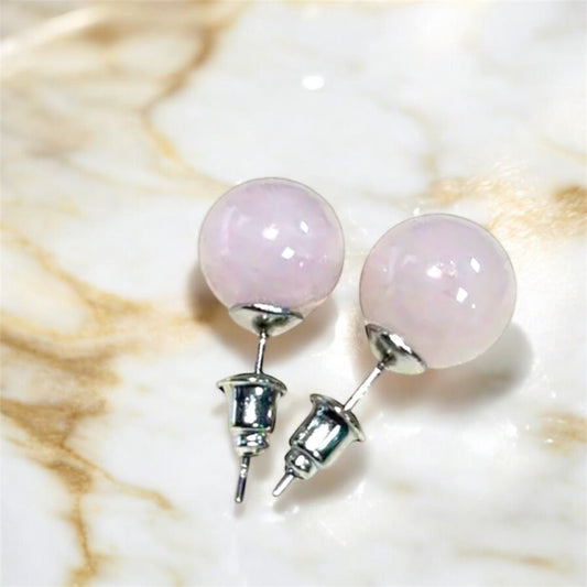 Ohrringe mit Rosenquarz - Kugel - CrystalScents