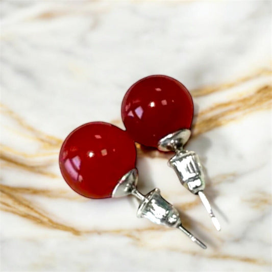 Ohrringe mit roter Achat - Kugel - CrystalScents