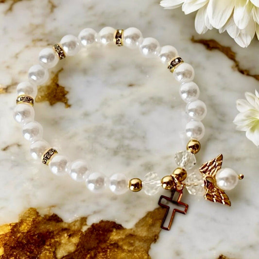 Perlenarmband mit Engel Gold - CrystalScents