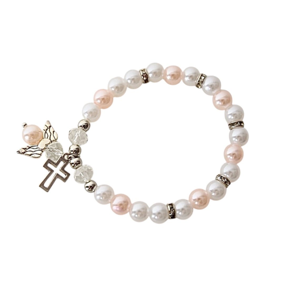 Perlenarmband mit Engel Silber/ Rosa - CrystalScents