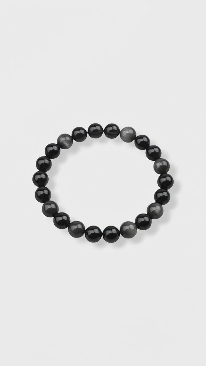 Silber Obsidian Kugelarmband - Überraschendes Naturwunder