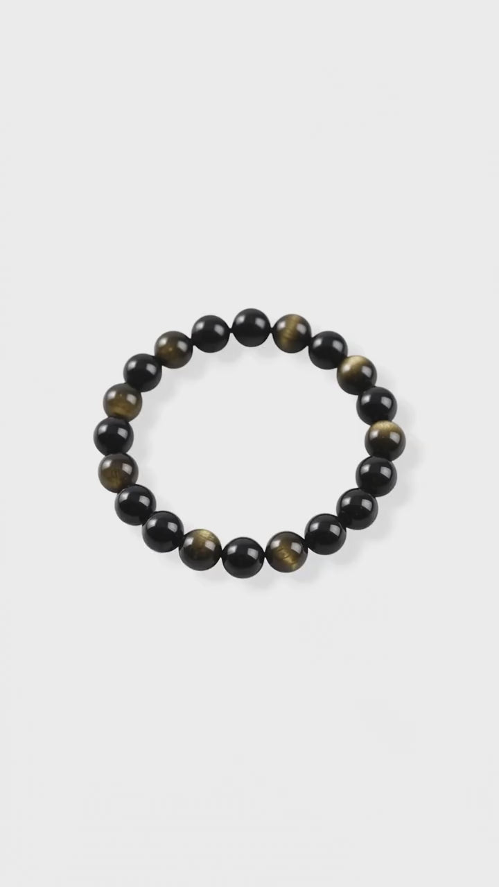 Gold Obsidian Kugelarmband – Schwarz mit goldenem Schimmer