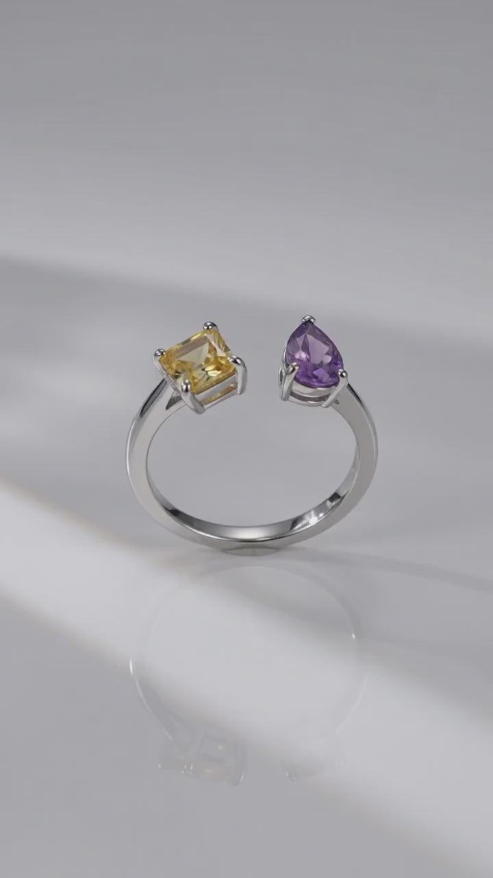 Amethyst Citrin - Vereint in offenem Ring