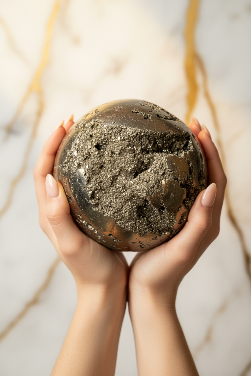 Pyrite sphere in hands v2