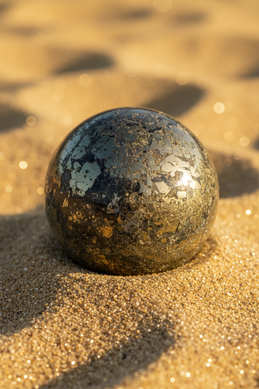 Pyrite sphere in sand