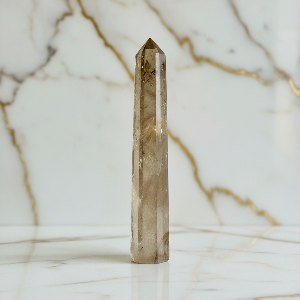 Rauchquarz-Obelisk auf Marmor 3